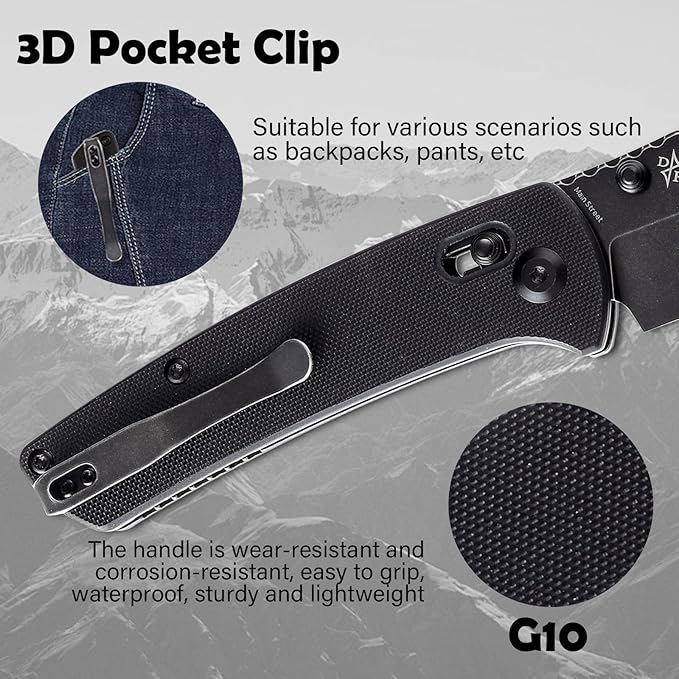 KANSEPT Main Street Pocket Folding Knife, 3.36''Black Ticn Coated 154cm Sharp Steel Blade, G10 Handle with Axis Lock and Thumb Stud, Perfect Clip for Camping Hiking Fishing Gift Everyday Carry T1015v1