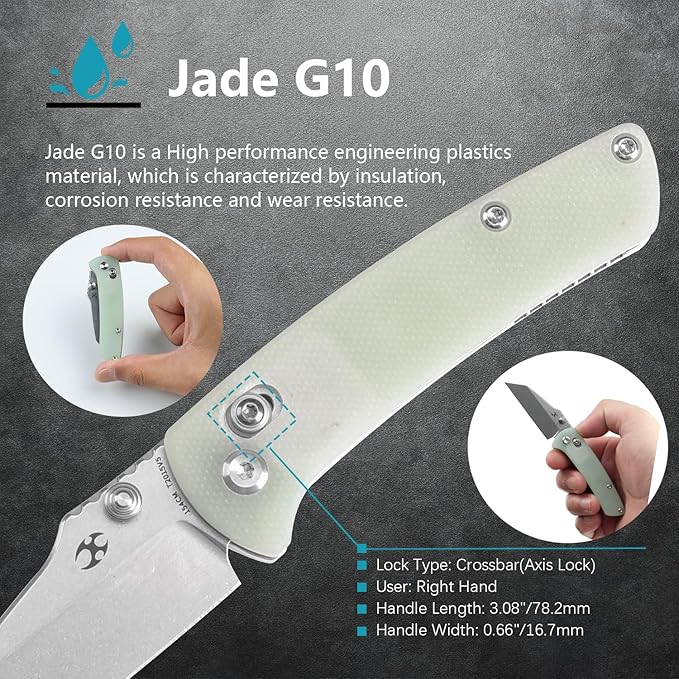 KANSEPT Little Main Street Pocket Folding Knives EDC Axis Lock Camping Knife 2.26'' Stonewashed 154CM Blade Knife with Jade G10 Handle for Men Women Everyday Carry T2015V5