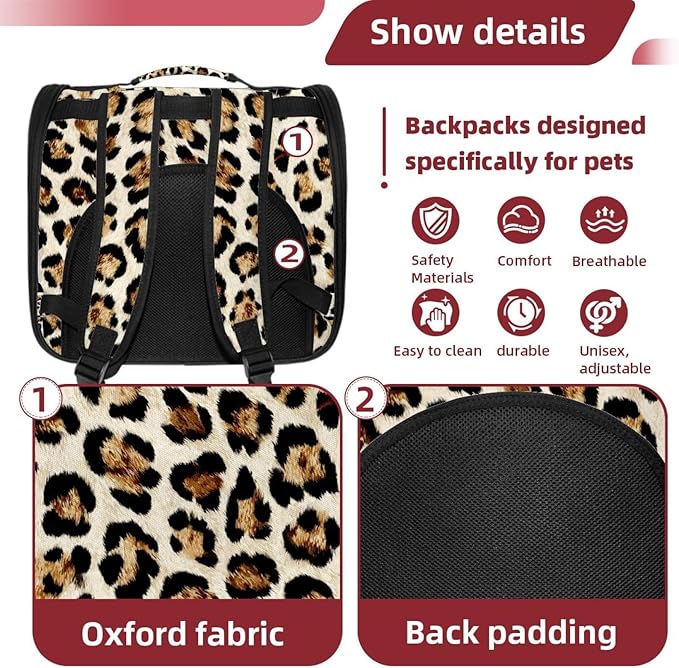 Modern Classic Leopard Print (1) Pet Carrier, Soft Sided Carrier for Small Dog Cat with Windows and Locking Safety Zippers
