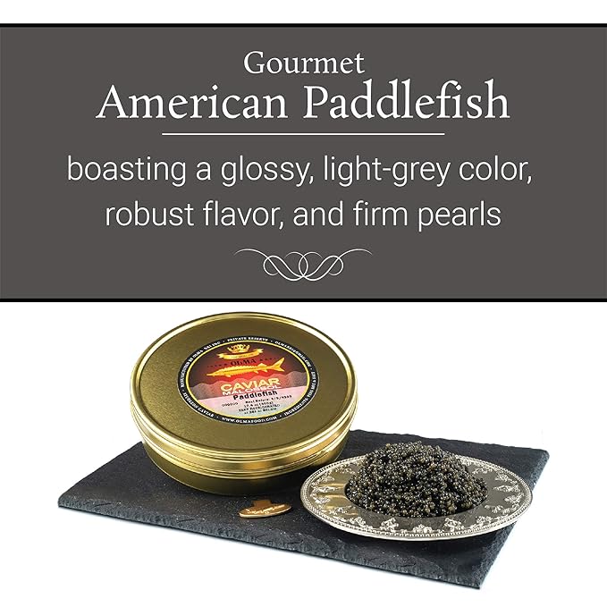 OVERNIGHT SHIPPING - OLMA American Paddlefish Black Caviar - Medium Grey Pearls, Smooth Flavor - 17.6 oz / 500 g