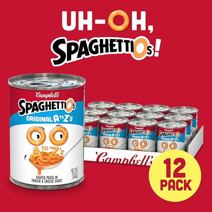 SpaghettiOs Original A to Z's Canned Pasta, Healthy Snack for Kids and Adults, 15.8 OZ Can (Pack of 12)