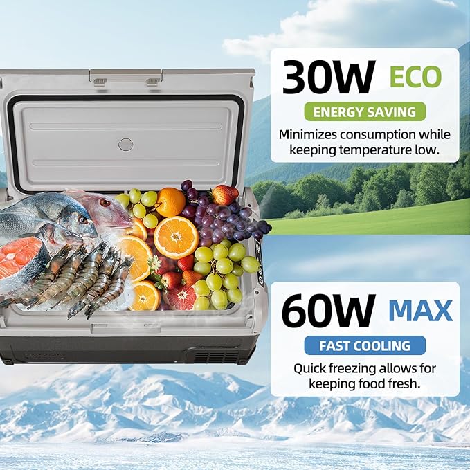 12V Car Refrigerator,32QT Portable Fridge Freezer with Blow Expansion Evaporator,-4℉~68℉ 12/24V DC & 120-240V AC Freezer Cooler for Truck RV SUV Camping Travel，Reversible Door