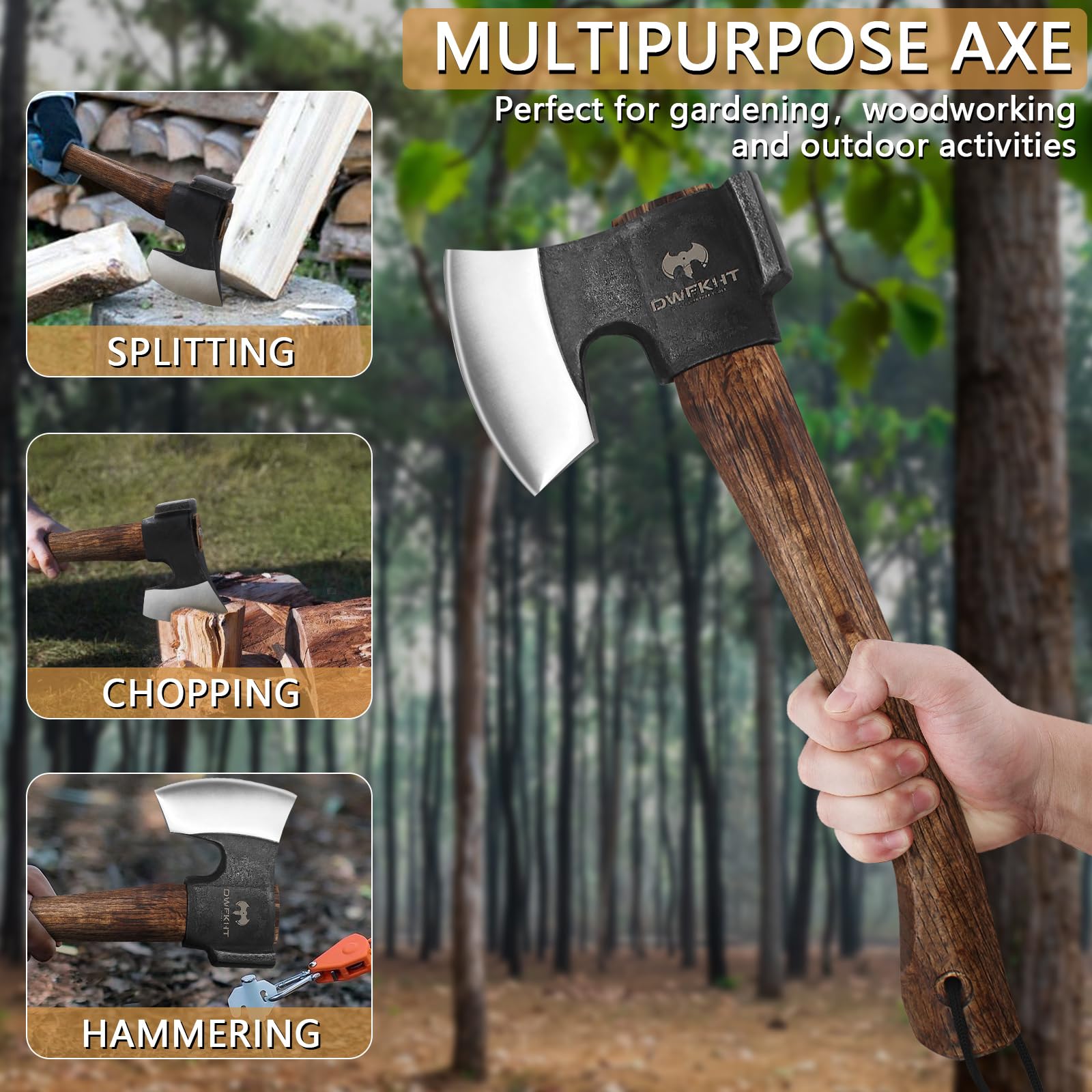 14.4" Hatchet, Camping Axe, Survival Axe with Sheath, Bushcraft Hatchet with 1065 Carbon Steel and
