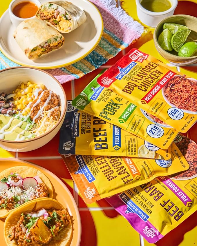 Old Hacienda 10-Pack Variety | 2 Each of Beef Barbacoa, Beef Birria, Pork al Pastor, BBQ Flavored Chicken & Pulled BBQ Pork | Fully Cooked & Ready to Eat | No Preservatives | BPA Free - 8oz Each