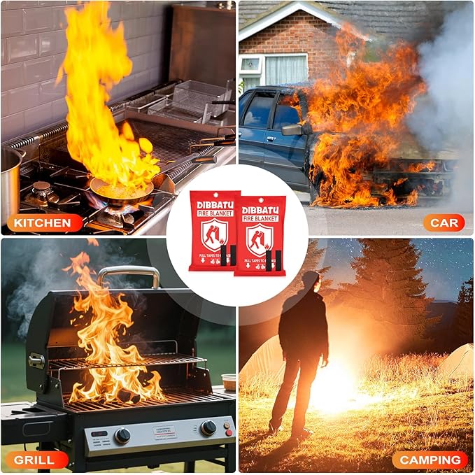 DIBBATU Fire Blanket for Home and Kitchen, Fire Blankets Emergency for Home, Emergency Fire Blankets Retardant for House, Fireproof Blanket, Survival FireBlanket for Kitchen,Fireplace, Grill, BBQ