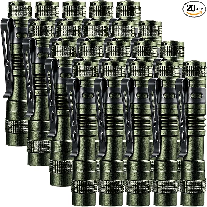 Beieverluck 20 Pack Pen Light Flashlight Mini Small Flashlight with Clip Waterproof LED Pocket Pen Flashlights for Camping, Inspection, Work, and Emergency(Small,Green)