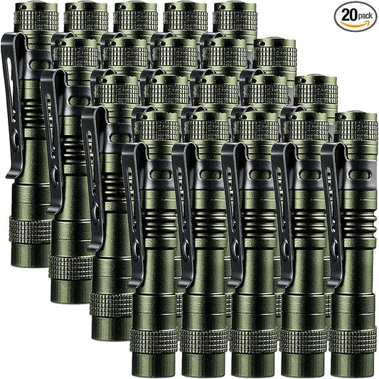 Beieverluck 20 Pack Pen Light Flashlight Mini Small Flashlight with Clip Waterproof LED Pocket Pen Flashlights for Camping, Inspection, Work, and Emergency(Small,Green)