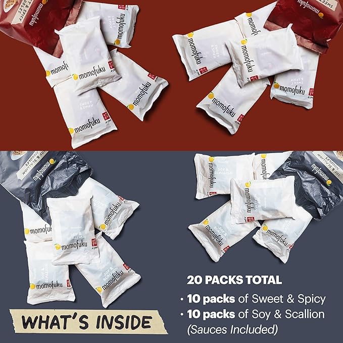 Momofuku Ramen Noodle Not-So-Spicy Variety Pack by David Chang, 20 Meals (Pack of 4) of Air-Dried Vegan Instant Noodles with Mild Sauce