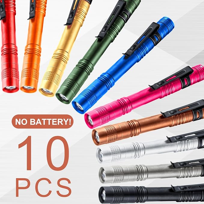 Hortsun 10 Pcs Mini Flashlight Bulk LED Pen with Pocket Small Flashlight with Clip for Outdoor Father's Day Gift for Men(5.12 Inch,Bright Color)