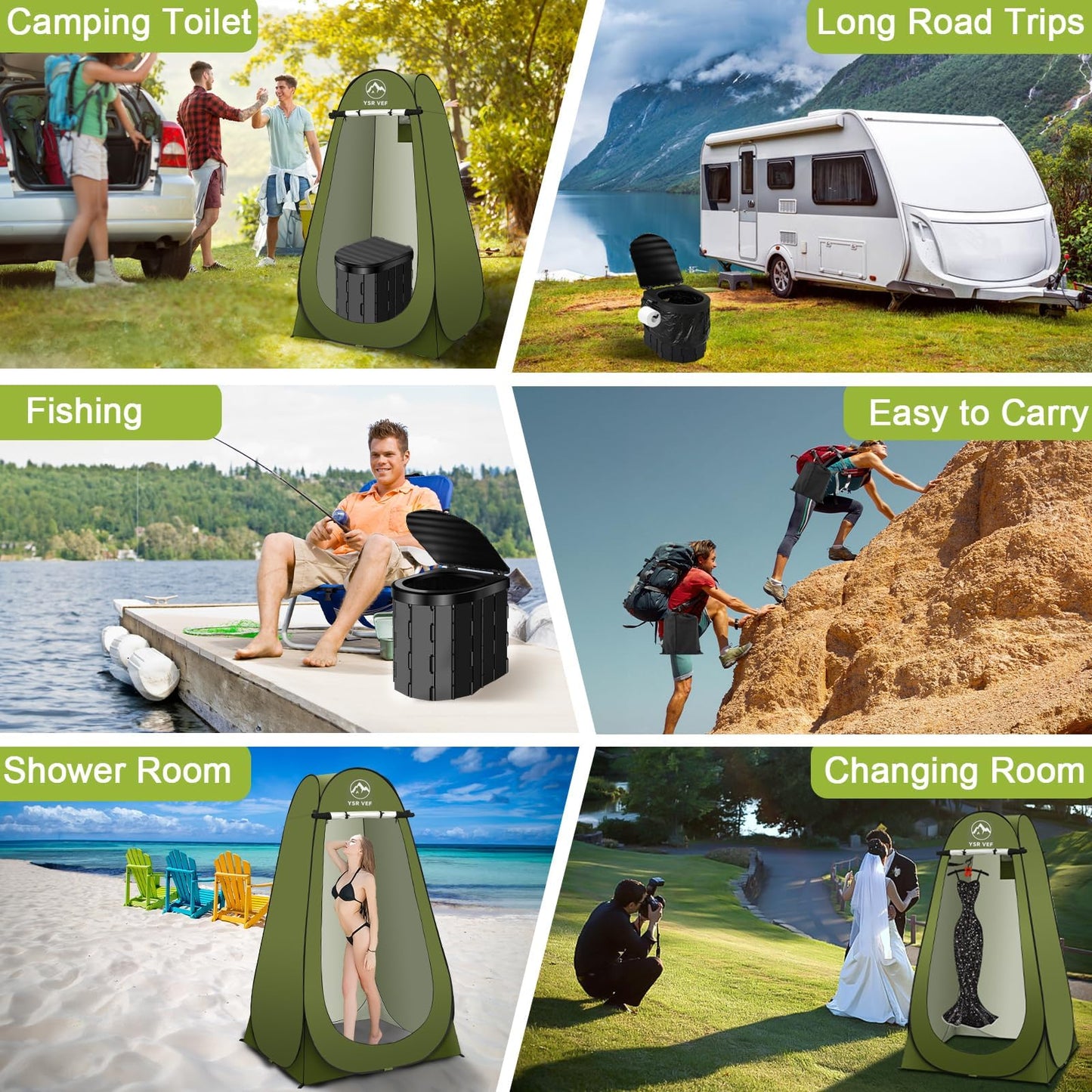 Portable Camping Toilet Kit with Pop-Up Privacy Tent, Washable Outdoor Shower and Changing Room