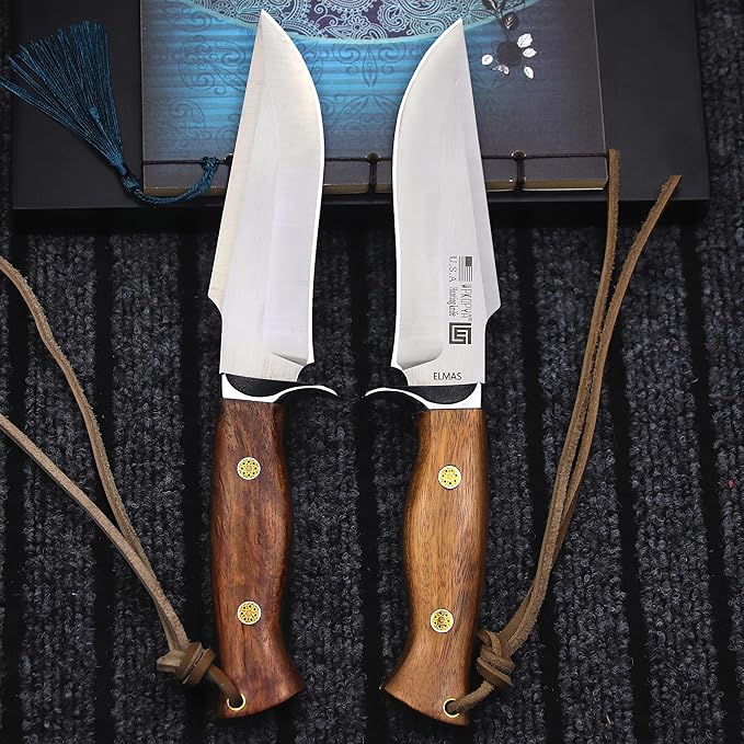 (USA 440C steel 10.5 inch outdoor hunting knife + leather sheath, suitable for outdoor travel, camping, survival, fishing, holiday gifts