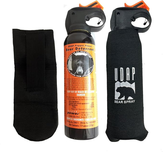 UDAP Pepper Power 12VHP Safety Orange Bear Spray Self Defense Deterrent with Hip Holster and Belt