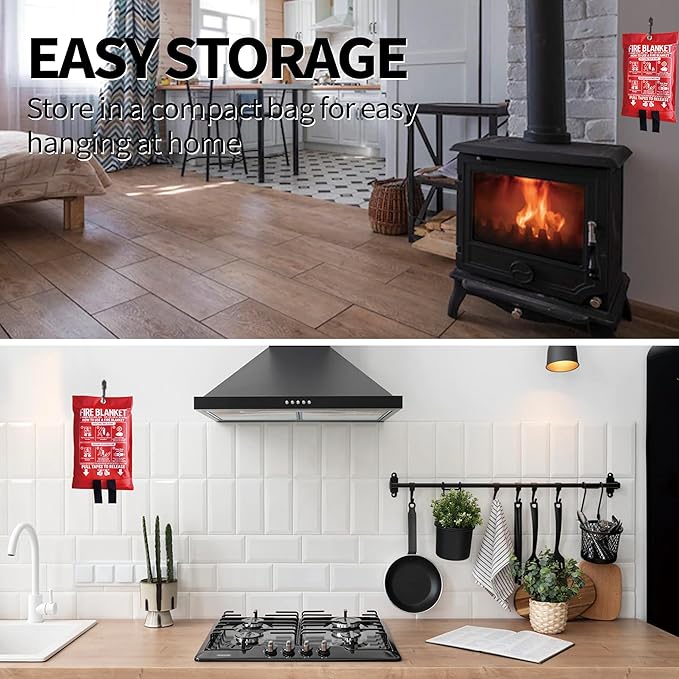 Fire Blanket for Kitchen and Home, 40" x 40", Fiberglass Emergency Fire Blanket, 2 Pack