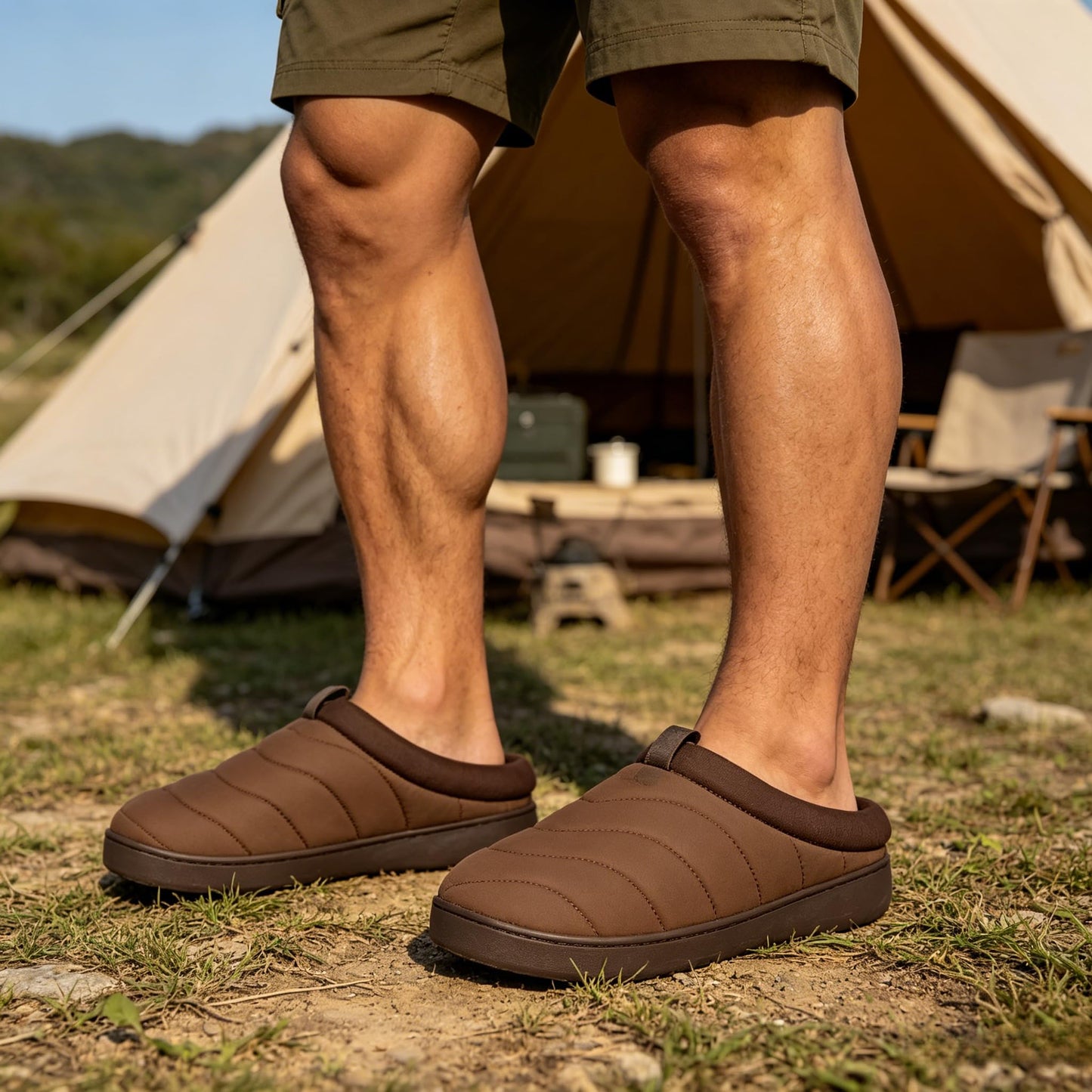 Men's Indoor Outdoor Slip On Campmate Slippers Memory Foam – Slide-in House Shoes, Cool Summer