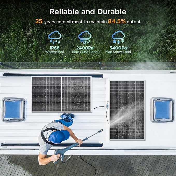 N-Type 16BB Bifacial Solar Panel 200 Watt,12V 200W Monocrystalline Solar Panel, 25% High Efficiency PV Module, for Van RV Trailer Marine Rooftop Home Power Station Off Grid (1 Pack Silver)