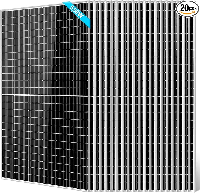SUNGOLDPOWER 20PCS 550W Solar Panels Monocrystalline, Grade A Solar Cell, Waterproof IP68, High Efficiency Solar Panel for Charging Station, Household, Marine, RV, On/Off Grid Solar System