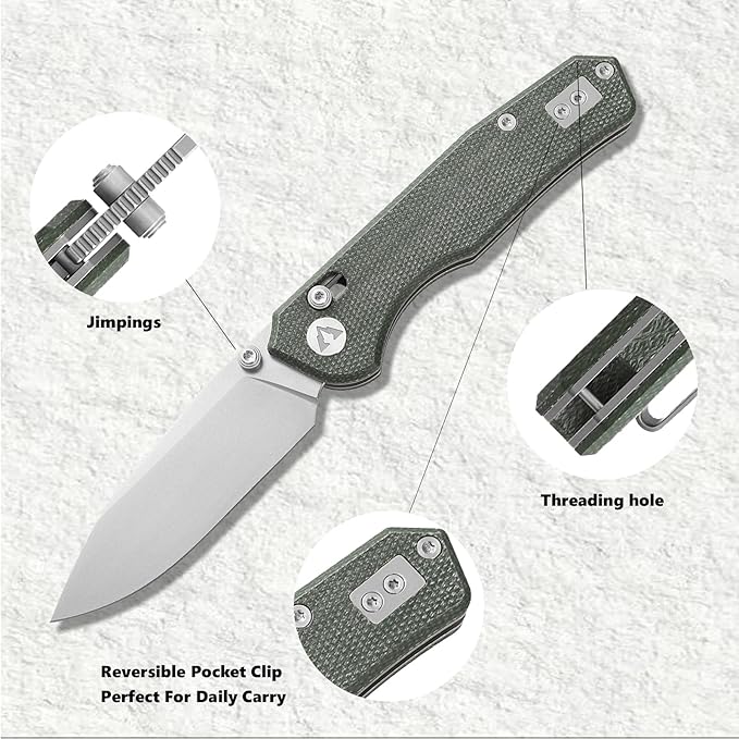 CMB Explorer Micarta Handle 14C28N Steel Blade Crossbar Lock Knife Pocket Folding Tactical Survival Camping Hiking Outdoors EDC Knife with Pocket Clip for Men Women CMB-18 (CMB-18A)