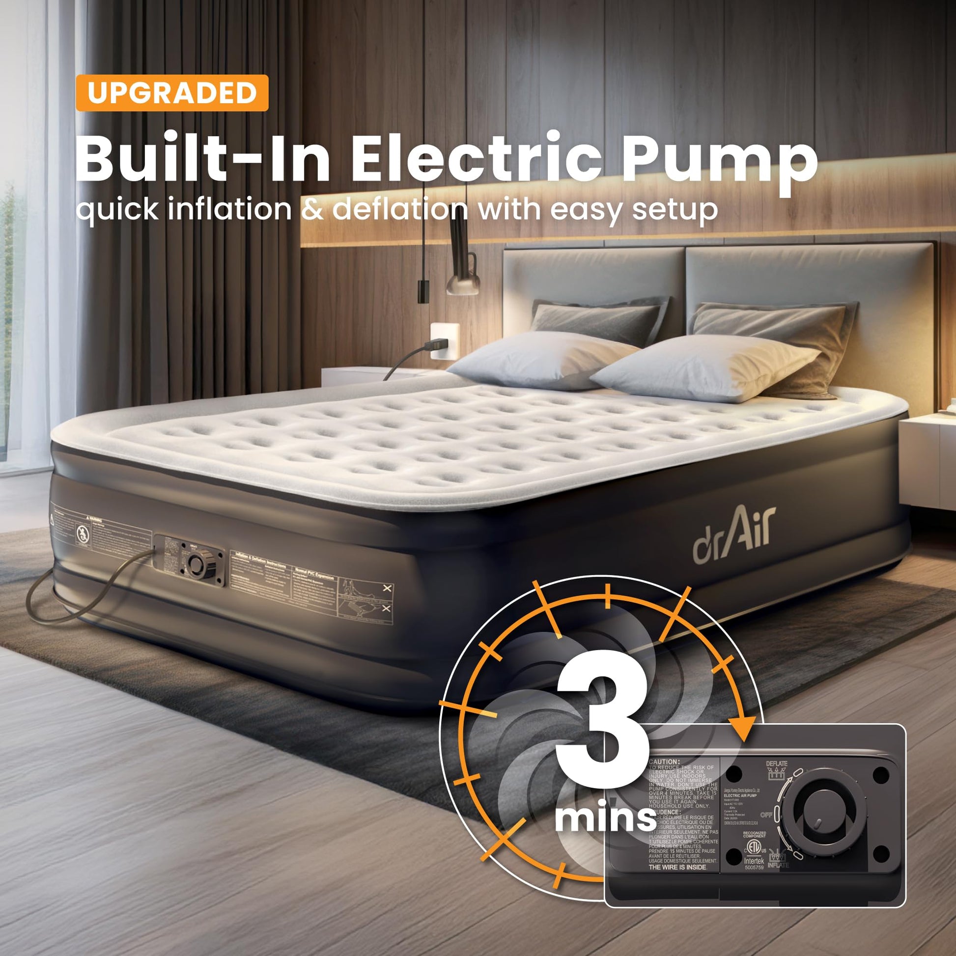 Dr. air Queen Air Mattress with Built-in Pump, 18" Raised Blow Up Mattress, 800 lbs Max Honeycomb