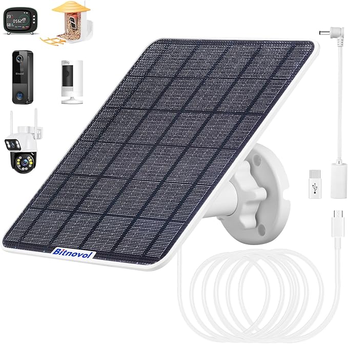 6W Solar Panel for Bird Feeder Camera - USB C Solar Panels Charger Match to Rechargeable Battary Powered Camera Outdoor Wireless, IP65 Ring Camera Solar with USB DC,9.8ft Cable 360° Swivel Bracket