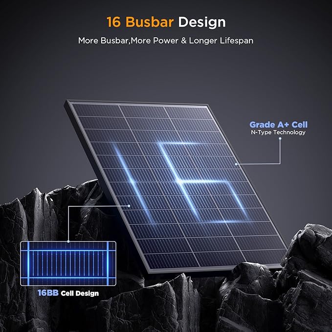 N-Type 16BB 400 Watt Solar Panel, 4Pcs Compact 12V 100W Solar Panel, 25% High Efficiency Monocrystalline PV Module, for Off-Grid Cabin, Rooftop, Farm,RV, Van, Truck, Greenhouse(4-Pack)