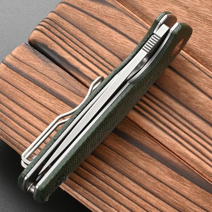 FF5 Folding Pocket Knife, DC53 Steel Blade Micarita Handle with Pocket Clip for Outdoor Camping Hunting Fishing Working (Green)