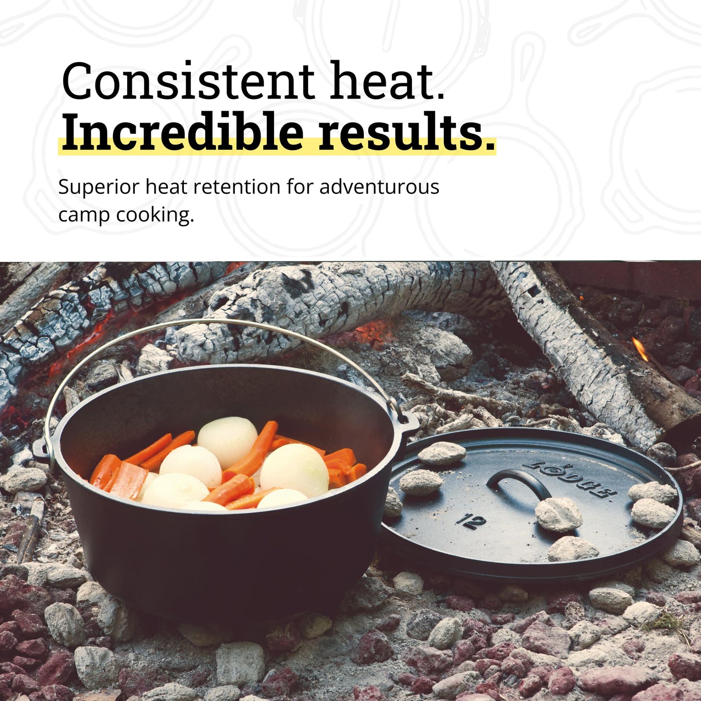 Lodge Seasoned Cast Iron Camp Dutch Oven with Lid - 8 Quart - Dual Handles - Seasoned Cast Iron