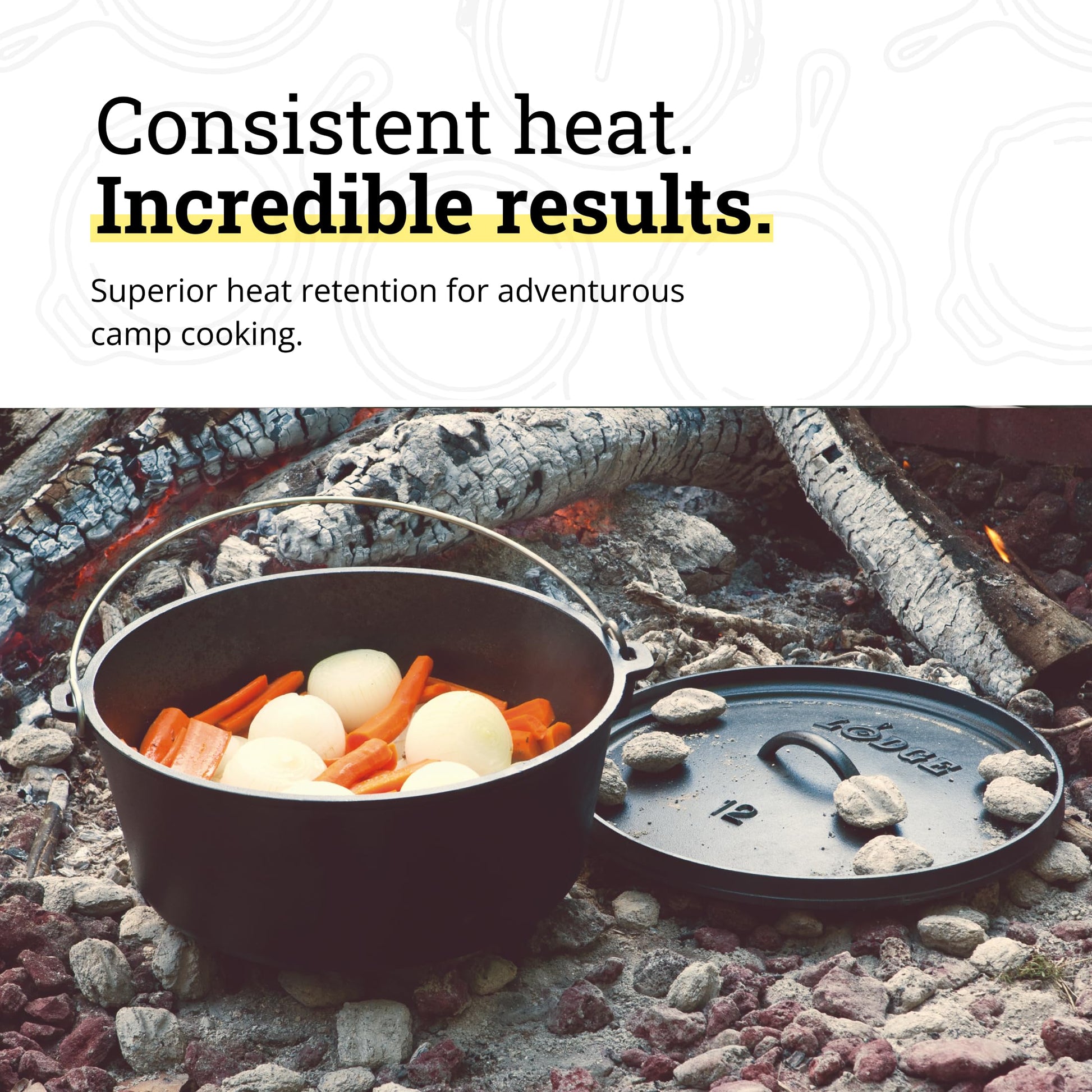 Lodge Seasoned Cast Iron Camp Dutch Oven with Lid - 8 Quart - Dual Handles - Seasoned Cast Iron