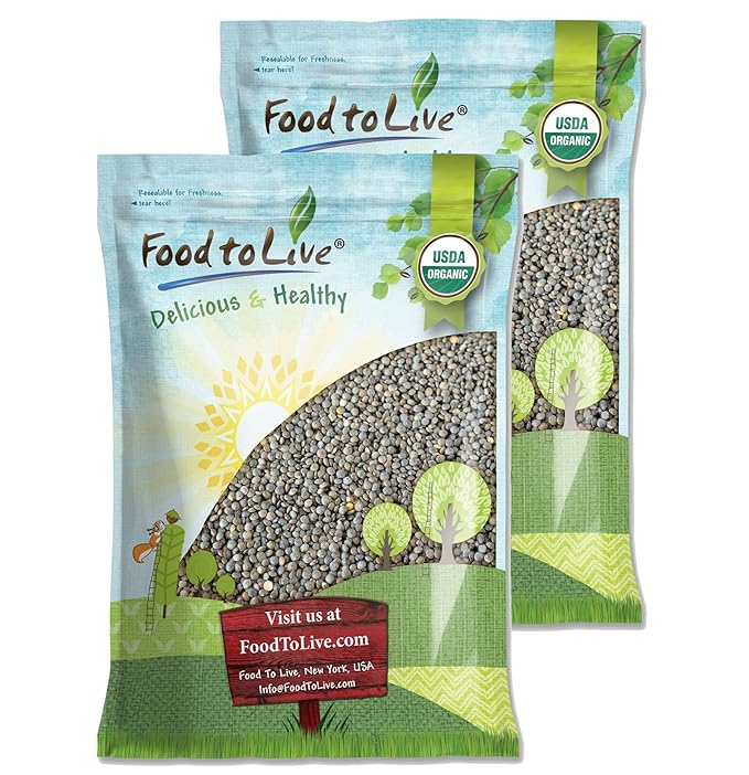 Food to Live Organic French Green Lentils, 20 Pounds ??Non-GMO, Whole Dry Beans, Raw, Sproutable, Vegan, Kosher. Rich in Folate, Fiber, and Plant-Based Protein. Great for Soups, Chili and Curries