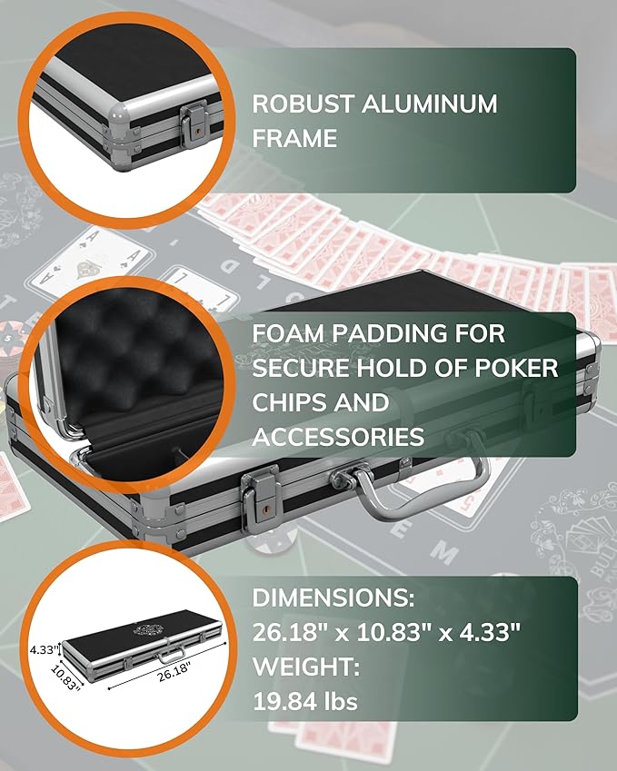 Bullets Poker Set ??Complete Chip Set with Case, Playing Cards, Dices, and Travel Case ??Professional for Texas Hold'em, Blackjack, Poker Games, and Casino Chips, 500 Clay 'Corrado' Chips.