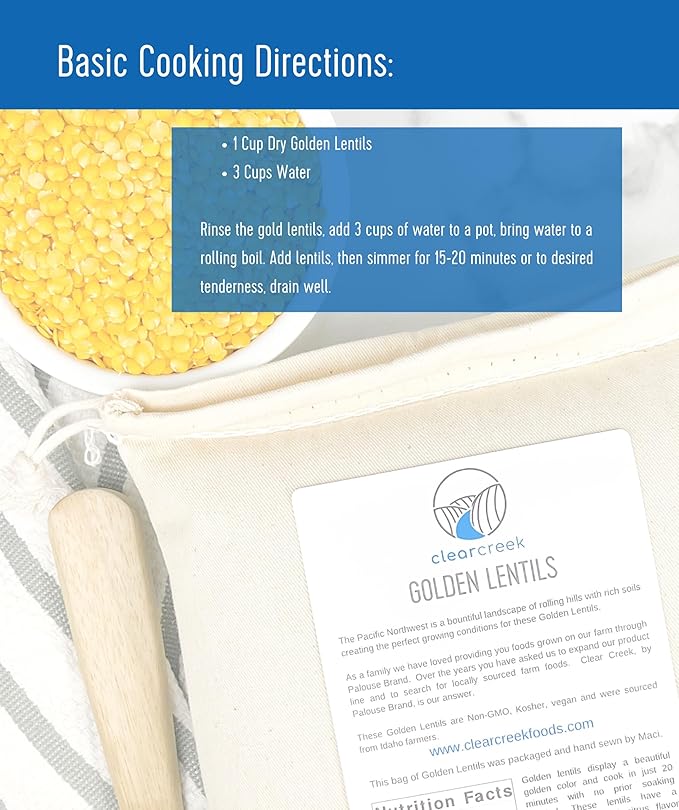 Red Lentils | Green Lentils | Golden Lentils | 12 LBS Total | Non-GMO | 100% Non Irradiated | Kosher | USA Grown | Vegan