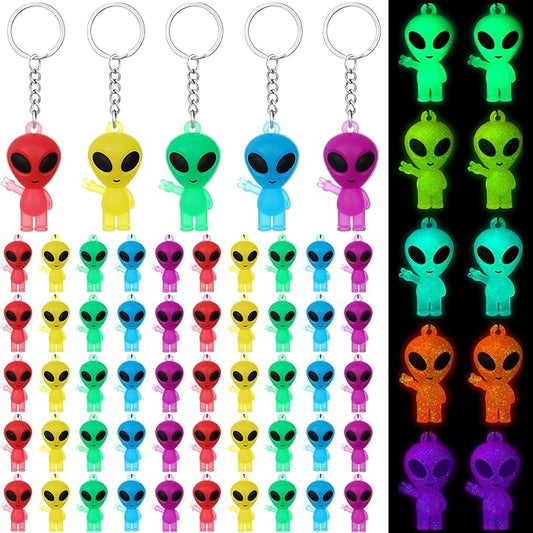 50 Pcs Alien Party Favors Alien Keychains Glow in The Dark Space Keychain Mini Aliens Figures Little Bulk Gift Prizes Goodie Bag Piñata Halloween Stuffers for Music Festival Easter (Colorful)