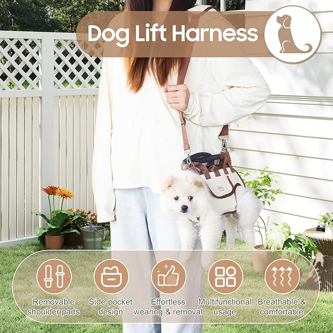 Dog Lift Harness, Breathable Dog Carrier Bag, Portable Pet Carrier Sling with Adjustable Leash for Small Dogs (L)