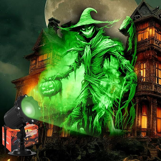 Treela Halloween Projector Lights Outdoor Dynamic Scary Scarecrow Lights Decoration Outside Indoor LED Landscape Lamp for Holiday Garden Supplies (Green)