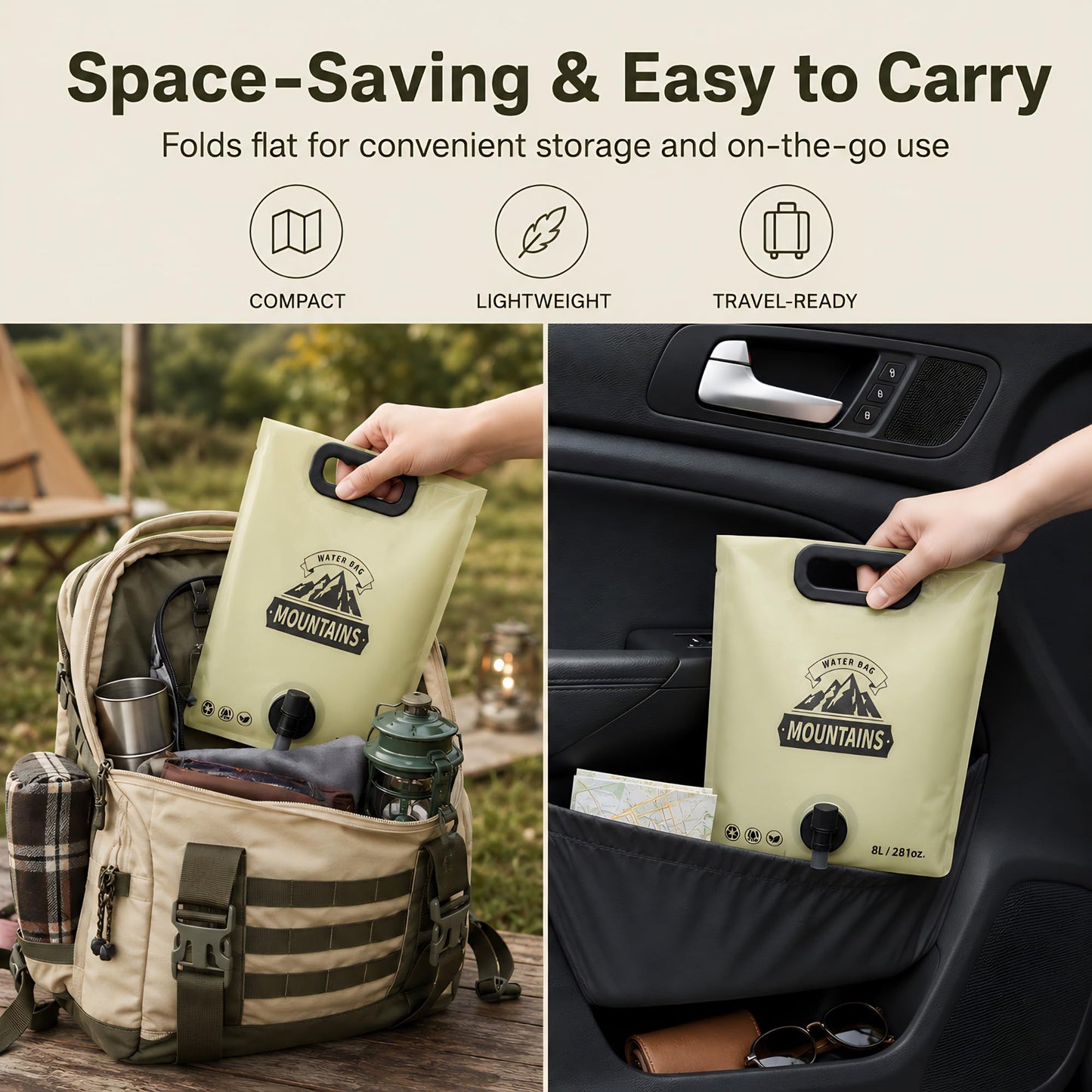 MIAJO Collapsible Water Container Portable Water Jug with Spigot for Camping, Foldable Hiking Gear