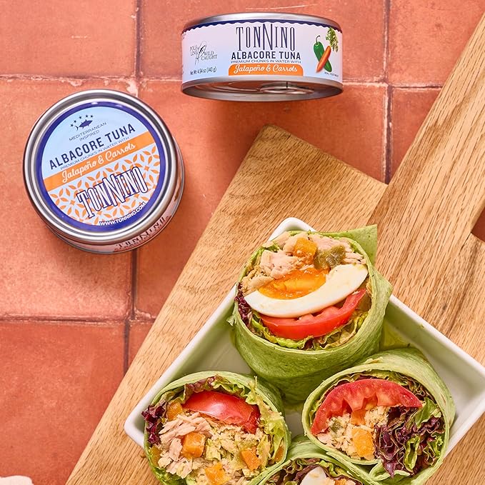 Tonnino Tuna Fish Albacore - Premium chunk in water with Jalapeño & Carrots ??Pack of 12 ??Alternative to Salmon ??Protein Snacks ??Ready to Eat Meals in can