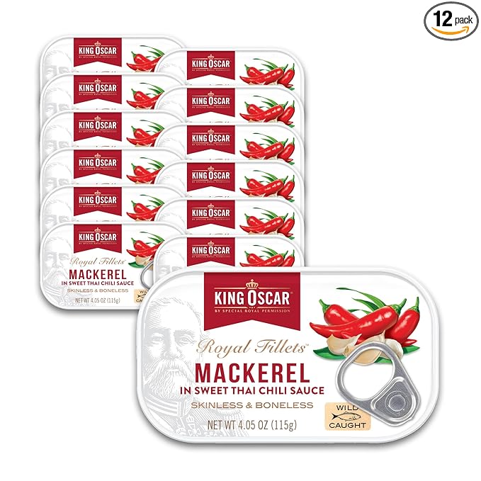 King Oscar Mackerel in Sweet Thai Chili Sauce, 4.05 Ounce Can (Pack of 12), Skinless & Boneless, Wild Caught Canned Mackerel