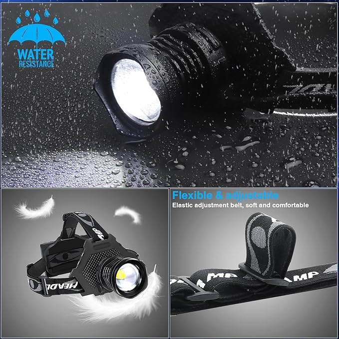 Headlamp Rechargeable LED 4 Pack, Head Lamp Super Bright, Headlamps for Adults Rechargeable, IPX6 Waterproof & 90°Adjustable Head Light for Outdoor Running Hiking Camping Hunting (4)