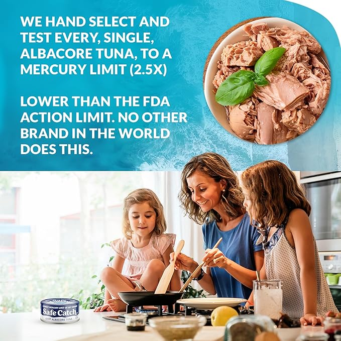 Safe Catch Wild Albacore Tuna Canned Low Mercury Can Tuna Fish Steak Gluten-Free Keto Food Non-GMO Kosher Paleo-Friendly High Protein Every Can Of Tuna Is Tested No Water Oil Tuna, Pack of 12 5oz