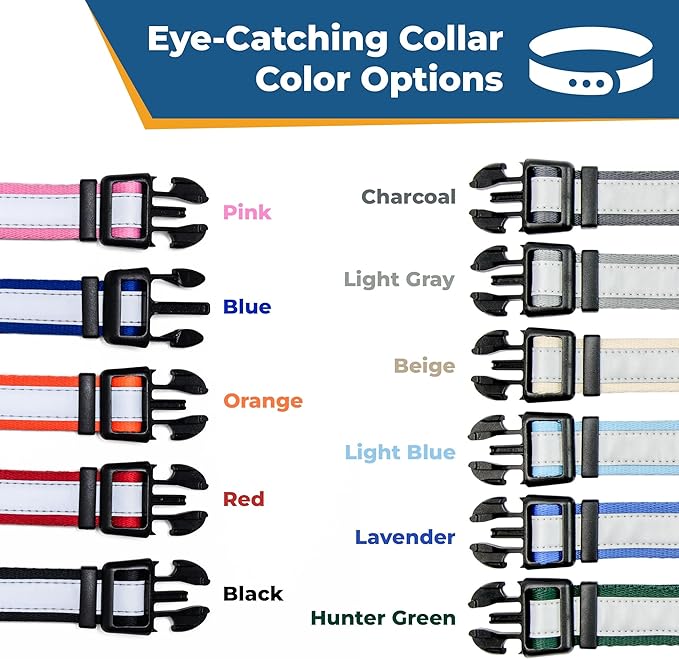 GoTags Reflective Personalized Dog Collar with Nameplate, Adjustable Dog Collar with Custom Engraved Steel Slide On Pet ID Tag, Silent, No Noise Dog Tag for Large Medium or Small (Beige, Medium)