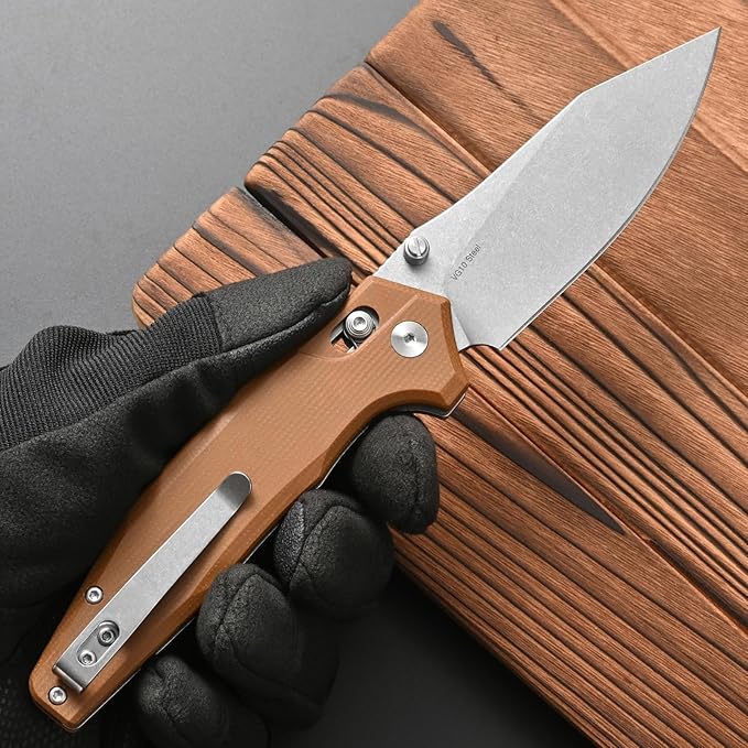 FF20 Folding Pocket Knife，VG10 Steel Blade G10 Handle EDC Tool Knife for Outdoor Camping Hunting Fishing Working(Brown)