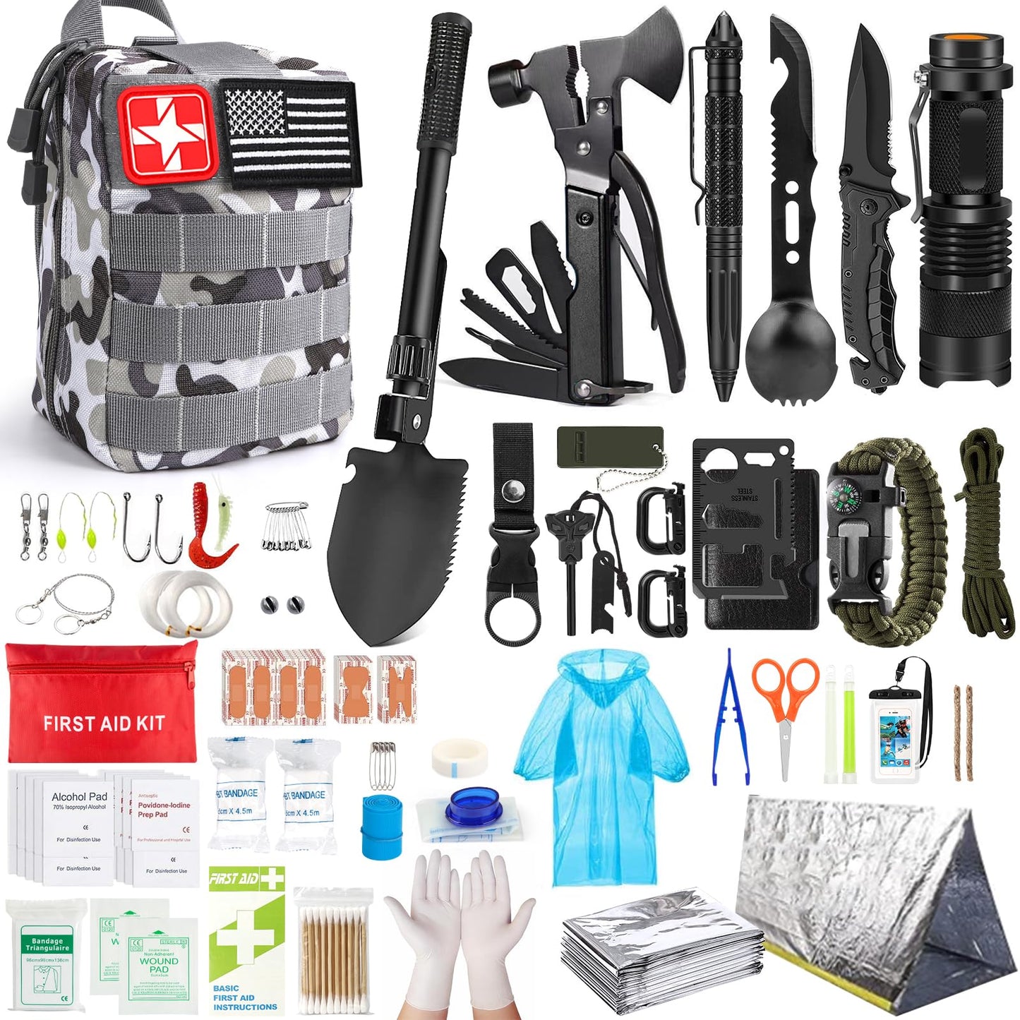 Survival Kit, 251 Pcs Survival Gear Emergency Supplies First Aid Kit