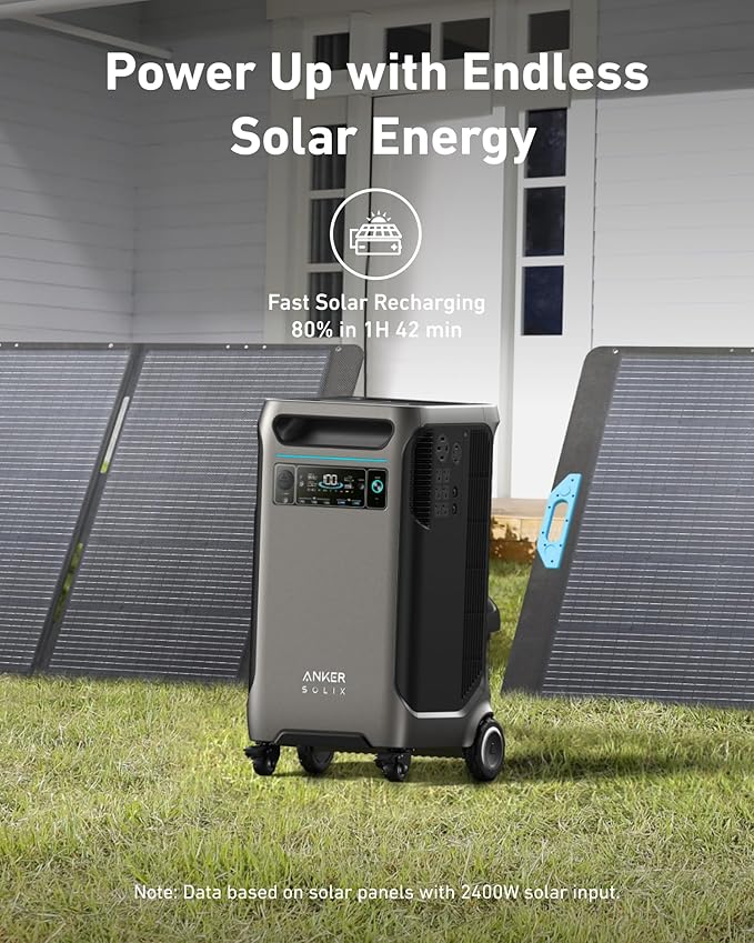 Anker SOLIX F3800 Portable Power Station and BP3800 Expansion Battery with 400W Solar Panel, 7.68kWh LiFePO4 Batteries, 6000W AC Output, Solar Generator for Home Backup, RVs, Emergencies&Power Outages