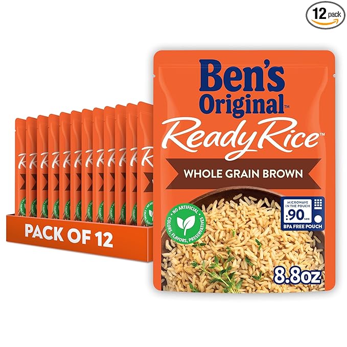 BEN'S ORIGINAL Ready Rice Whole Grain Brown Rice, Easy Dinner Side, 8.8 OZ Pouch (Pack of 12)