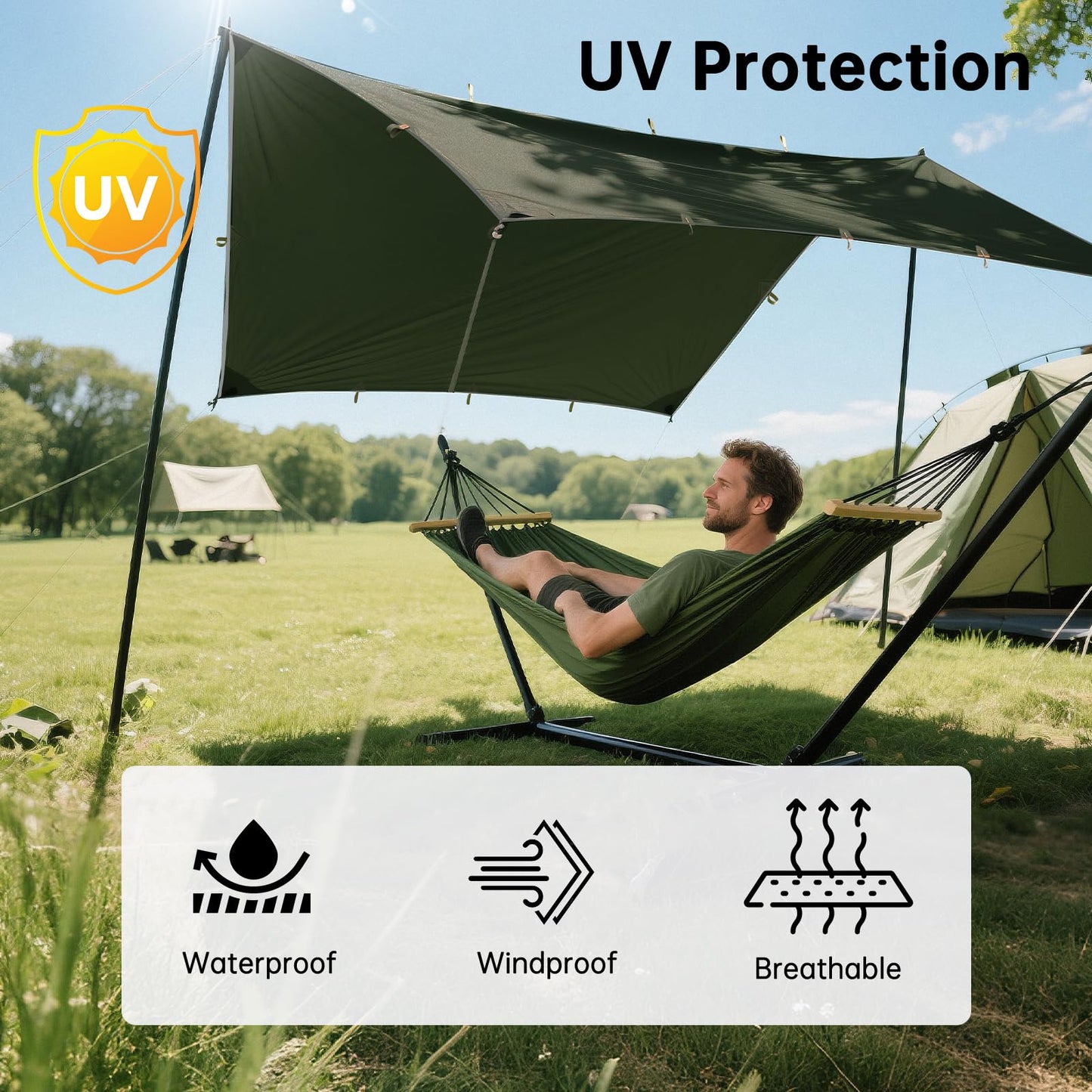 FREE SOLDIER Waterproof Camping Tarp Shelter Awning(Dark Green 10×10.5ft)
