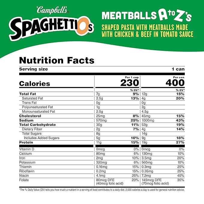 SpaghettiOs A to Z's Canned Pasta with Meatballs, 15.6 oz Can