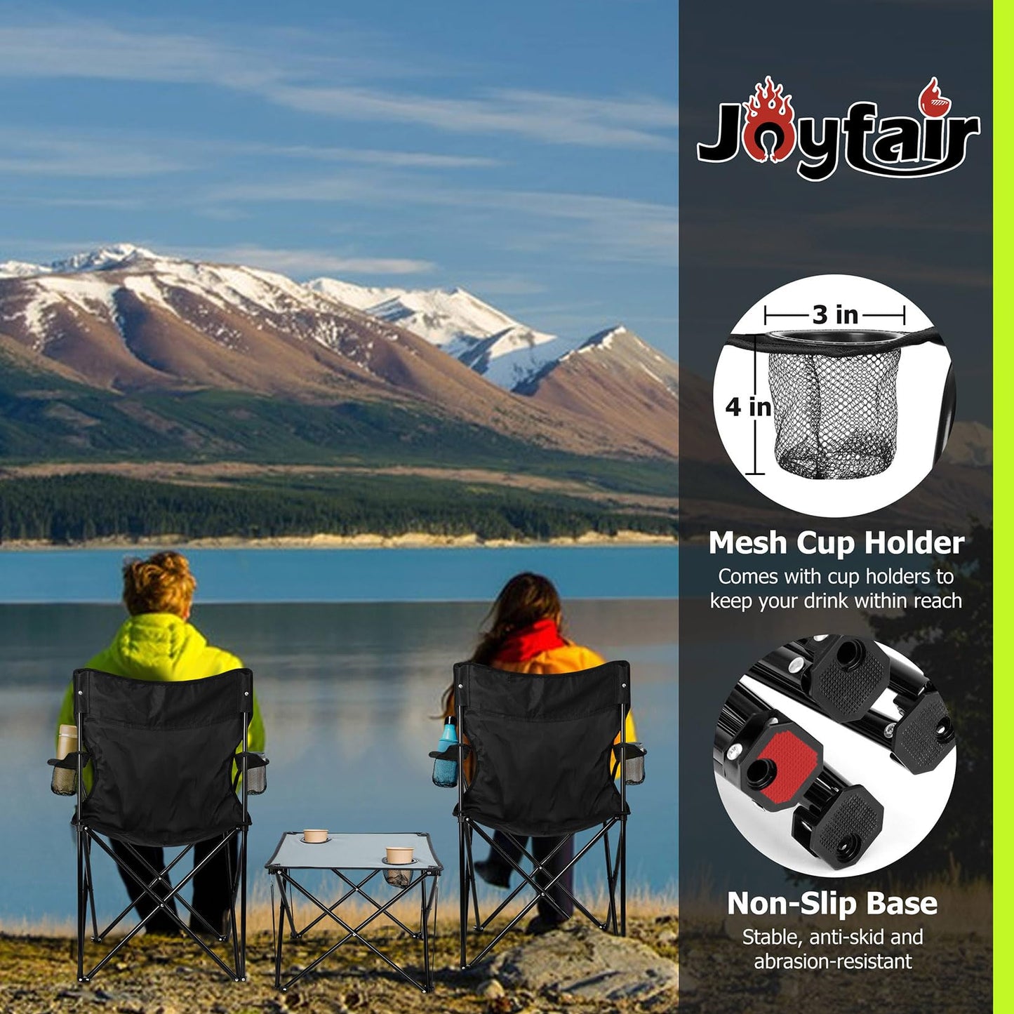 Joyfair Camping Lawn Chairs & Table Set, Large Beach Chairs for Outside