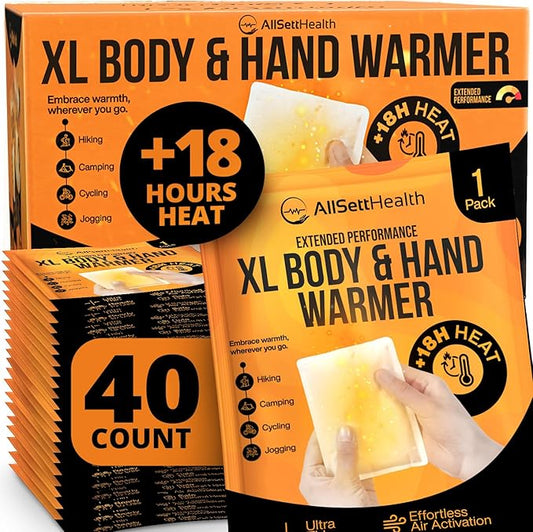 Natural Large Hand & Body Warmers 40 Count - Air Activated 18 Hours of Consistent Natural Heat Handwarmers Bulk - Disposable Quick & Easy Activation | Portable Odor-Free Warmth for Hands 40 Pack