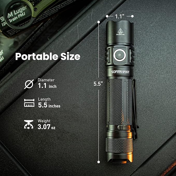 sofirn SP35T Tactical Flashlight, 3800 Lumens Super Bright Pocket LED Flashlight Rechargeable with Dual Switch, IPX8 Water Resistance, EDC Flashlight for Camping, Hiking, Emergency