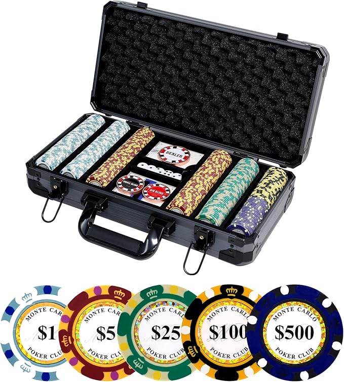 14g Clay Poker Chips Set 300 Pcs Poker Chips 39mm with High-end Aluminum Carrying Case/2 Decks of Plastic Playing Cards/Dealer Button for Poker Games Blackjack Texas Hold'em