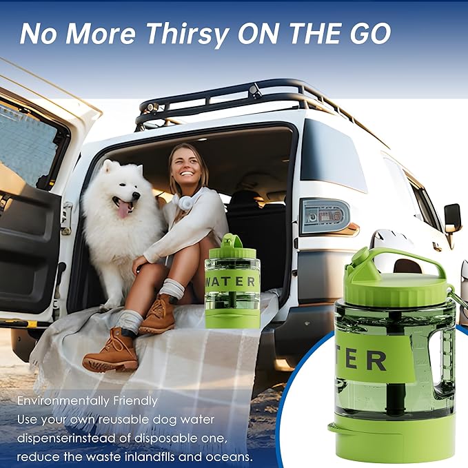 77oz Dog Water Dispenser, Camping Essentials, Large Travel Bottle with Pull-Out Drinking Bowl, Portable Beach Accessories, Car Water Container for Dogs, BPA Free